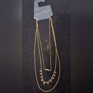 Gold tone 3 Strand Necklace, Pearl & Star Details, New With Tags